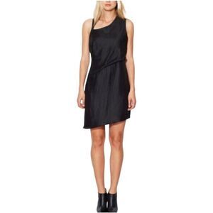 Helmut Lang Lucid Silk Linen Blend Asymmetric Dress Black Size 8